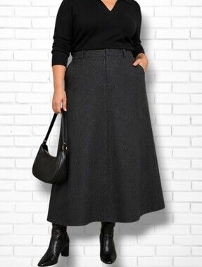 Eddie Bauer Dark Grey Wool Ankle Length Skirt Size 12